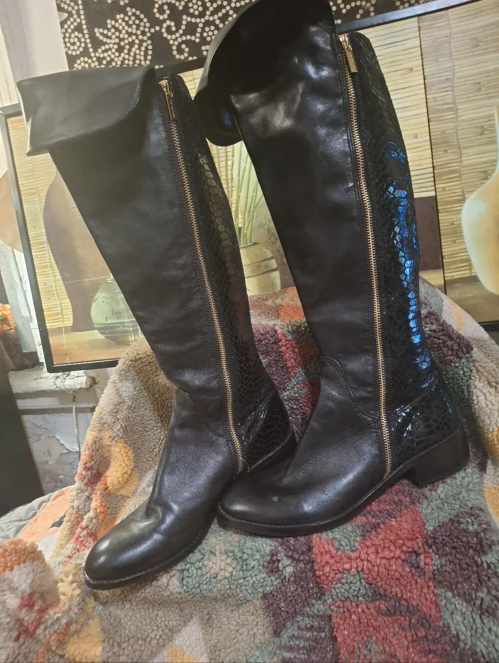 Michael Kors Black Over-the-Knee Zip-Front Riding Boots